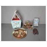 MCCOY MATHC HOLDER, OLD CAR CLOCK, OLD MUSIC BOX