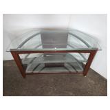 METAL/GLASS TV STAND WITH WOOD FACE