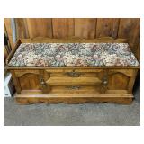FLOWERED UPHOLSTERED TOP CEDAR CHEST