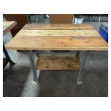WOODEN WORK BENCH WITH METAL LEGS - CLEAN
