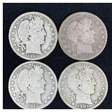 (4) BARBER HALF DOLLARS