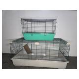 (2) METAL SMALL ANIMAL CAGES WITH PLASTIC BOTTOMS