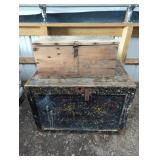 LARGE WOOD TOOL TRUNK, WOOD STORAGE CHEST