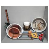 GARDEN & CLAY POTS, HEDGE TRIMMER, TOOLS