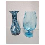 MURANO & BLUE GLASS VASES (2)
