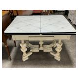 ENAMEL TOP TABLE WITH WOOD BASE
