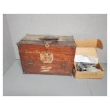 WOOD TOOL BOX W/ CONTENTS