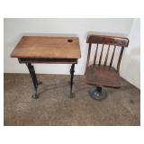 ANTIQUE SCHOOL DESK AND CHAIR