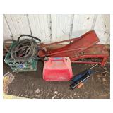 (2) CAR RAMPS, JUMP CABLES, GREASER