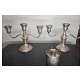 (2) STERLING SILVER CANDLESTICKS, CUP