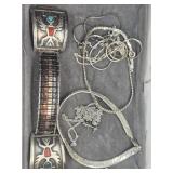 STERLING WATCH BAND, OTHER STERLING PIECES