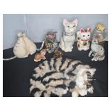 CAT FIGURINES, SNOW GLOBE,  AND STUFFED CAT
