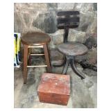 WOOD ROLLING CHAIR, WOOD STOOL, SHOE SHINE BOX