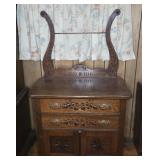 ANTIQUE OAK WASH STAND W/CARVED PANELS