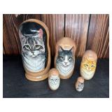 HAND PAINTED NESTING DOLLS - CAT THEMED