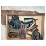 LEATHER RIFLE HOLSTER, BELTS, AMMO HOLDERS