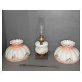 OIL LAMP AND 2 SHADES