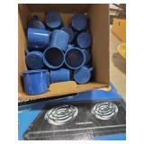 (22) ENAMEL BLUE CAMP CUPS & ELECTRIC RANGE -B/D