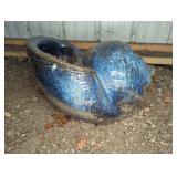 BLUE GLAZED TERRA COTTA SHELL PLANTER