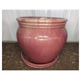 LARGE CERAMIC POT W/ BOTTOM TRAY