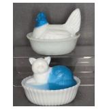 GLASS NESTING CAT & NESTING HEN