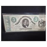 1869 VIRGINIA TREASURY NOTE $5