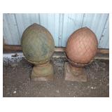 2 CAST IRON PINECONE GARDEN DECORATIONS