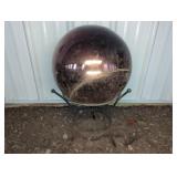 12" DIA. REDISH PURPLE GAZING BALL ON SHORT STAND