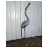 BRONZE CRANE FOUNTIAN W/ GREEN PATINA, 69" TALL