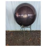 LARGE PAINTED METAL GAZING BALL ON STAND