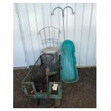 GARDEN CART, PARTIAL WIRE ROLL, SHEPARDS HOOK,