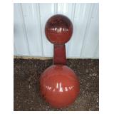 2 RED GLAZED TERRA COTTA GARDEN BALLS