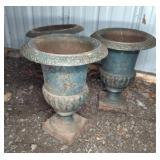 3 SMALL CAST IRON GARDEN URNS