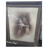 BLACK AND WHITE ANTIQUE PRINT OF VICTORIAN GIRL
