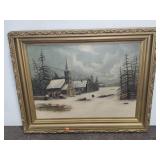WINTER CHURCH SCENE PAINTING