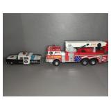 PRESS STEEL POLICE CAR & PLASTIC FIRETRUCK