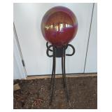 IRIDESCENT GLASS GAZING BALL ON METAL STAND