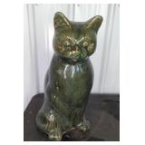 GREEN GLAZED TERRA COTTA CAT STATUE