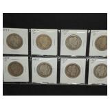 (8) BARBER HALF DOLLARS (X8)