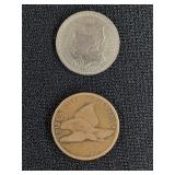 1870 3-CENT PIECE AND 1858 FLYING EAGLE CENT