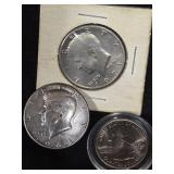 1964 KENNEDY HALF DOLLAR, 71 KENNEDY, NY QUARTER