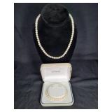 14K GOLD PEARL NECKLACE, BRACELET, EARRINGS