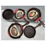 5 CAST IRON GRIDDLE FRYING PANS