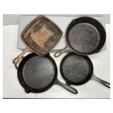4 CAST IRON FRYING PANS