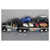 BUDDY L RACING CAR CARRIER W/ DIECAST CARS