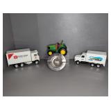 2 PRESSED STEEL TRUCKS AND TRACTOR
