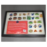 MCDONALDS SERVICE PIN COLLECTION IN DISPLAY CASE