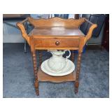 ANTIQUE WOOD WASHSTAND W/ PITCHER & BASIN