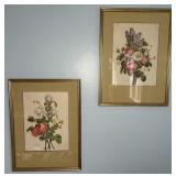 (2) FRAMED J. L. PREVOST FLORAL BOUQUET PRINTS