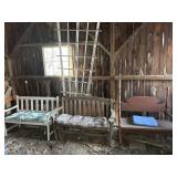 (3) WOODEN GARDEN BENCHES, & LG WOOD TRELLIS